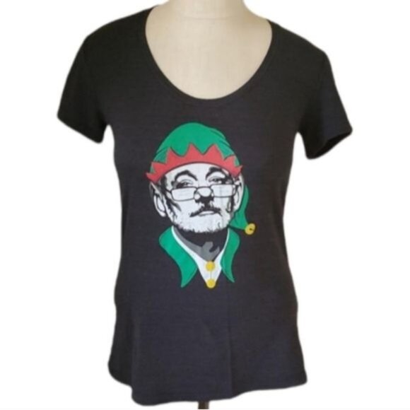 SHIRT Bill Murray Christmas Elf Chive On T Tee Black Scoop Neck Top Unisex Size - Picture 9 of 9